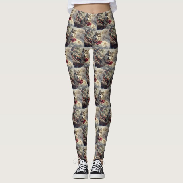 Leggings Perro Husky Siberiano Navidad Festiva (Anverso)