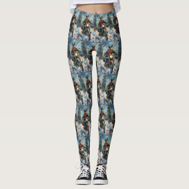Leggings Perro Kelpie Australiano Montando Motocicleta Navi (Anverso)