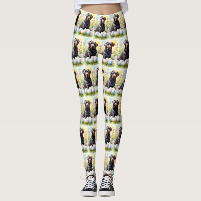 Leggings Perro Labrador Negro con Huevos de Pascua Fiesta (Anverso)