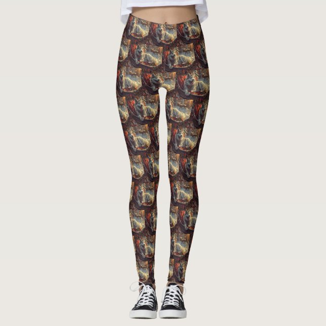 Leggings Perro Laponio Finlandés Fiesta de Navidad (Anverso)