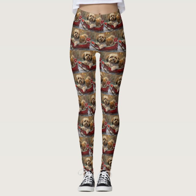 Leggings Perro Lhasa Apso Festividad de Navidad (Anverso)