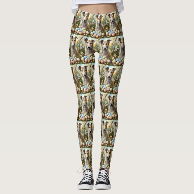Leggings Perro lobo con festividad de huevos de Pascua (Anverso)