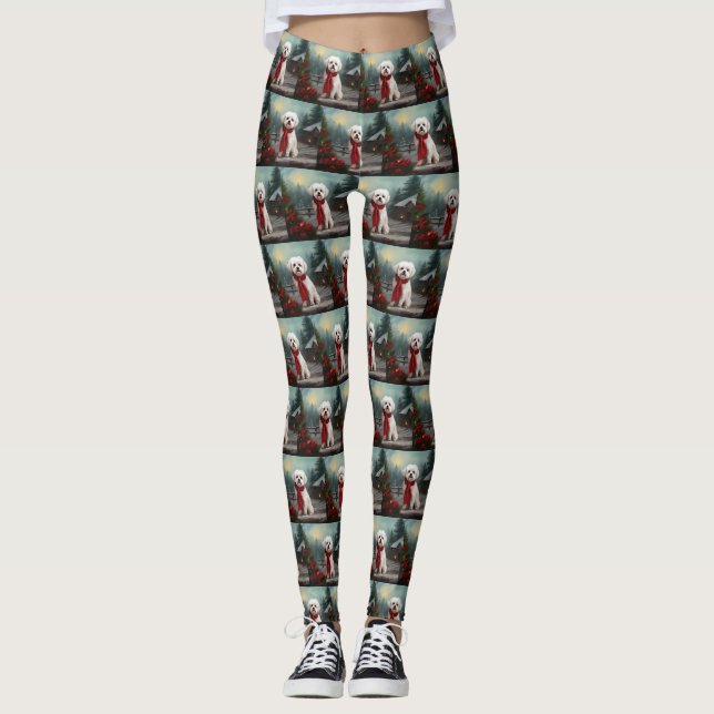 Leggings Perro maltés en Navidad con nieve (Anverso)