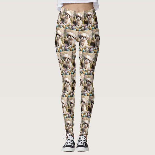 Leggings Perro malti tzu con festividad de huevos de Pascua (Anverso)