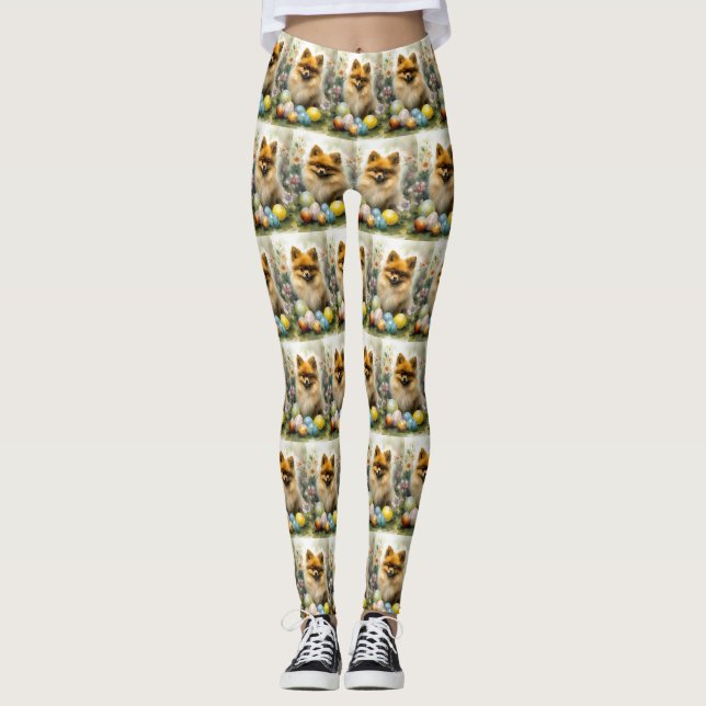 Leggings Perro panomerano con festividad de huevos de Pascu (Anverso)
