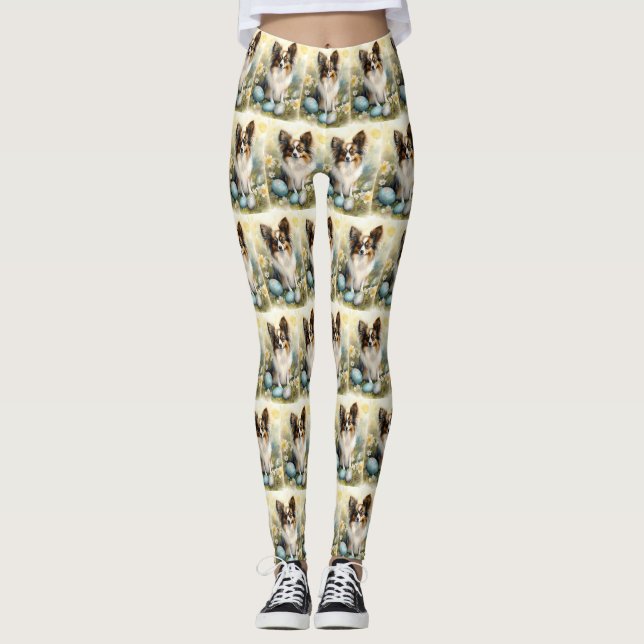 Leggings Perro Papillon con festividad de huevos de Pascua (Anverso)