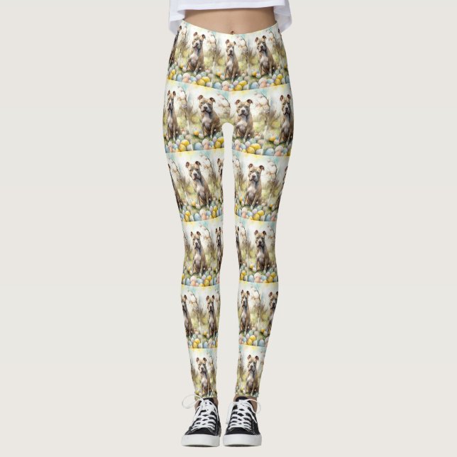 Leggings Perro Pitbull con huevos de Pascua Fiesta (Anverso)
