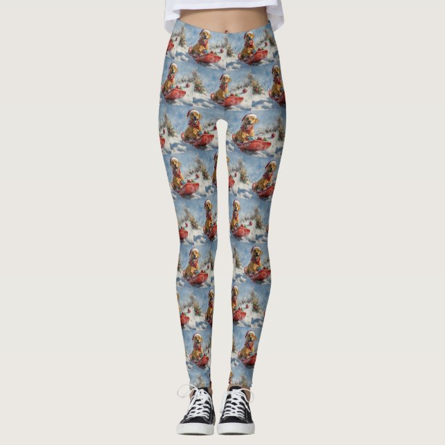 Leggings Perro Ridgeback de Rodesia en Trineo de Navidad (Anverso)