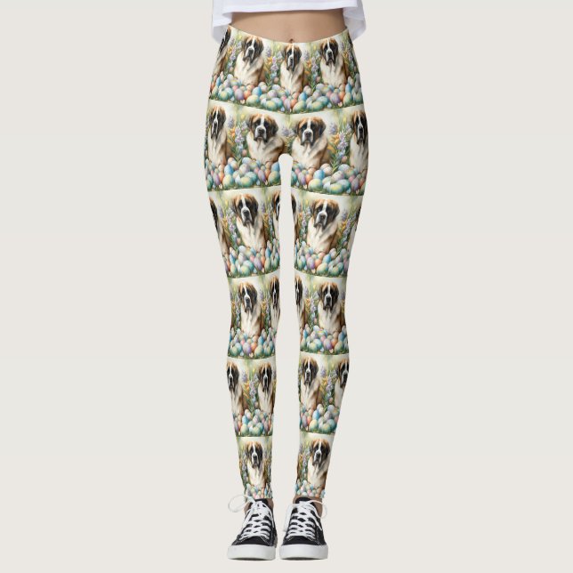 Leggings Perro San Bernardo con huevos de Pascua Fiesta  (Anverso)