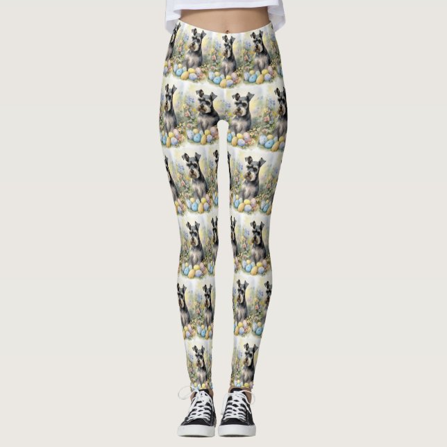 Leggings Perro Schnauzer con festividad de huevos de Pascua (Anverso)