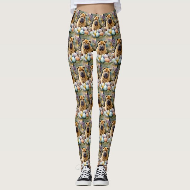 Leggings Perro Shar Pei con huevos de Pascua Fiesta  (Anverso)