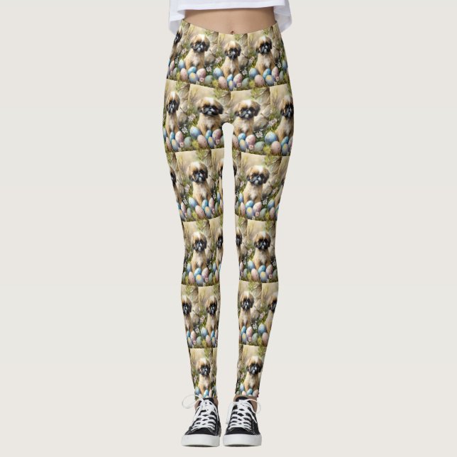 Leggings Perro Shih Tzu con festividad de huevos de Pascua (Anverso)