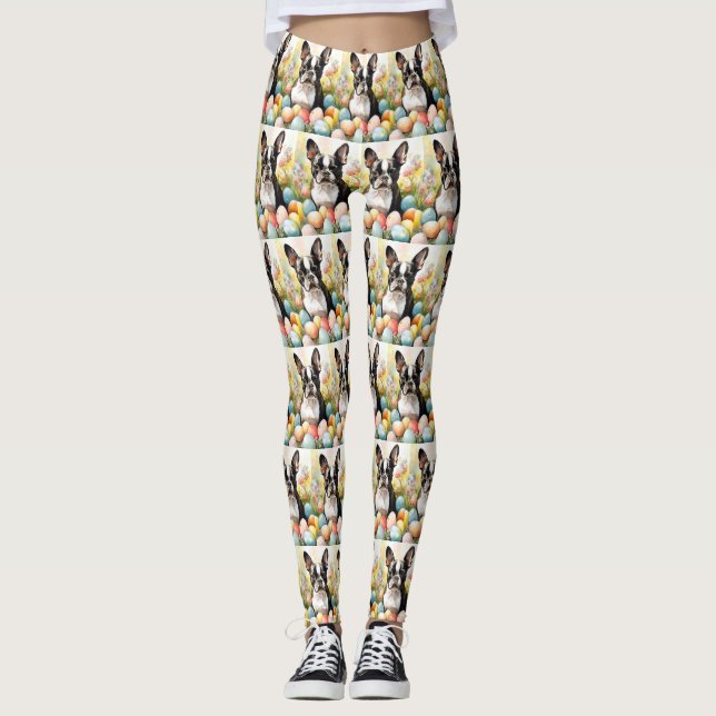 Leggings Perro Terrier de Boston con huevos de Pascua Fiest (Anverso)