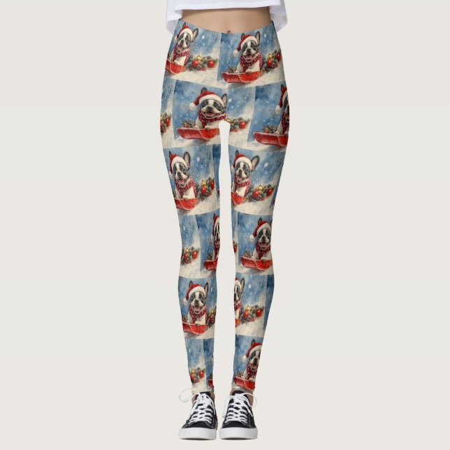 Leggings Perro terrorífico de Boston con mangas y Navidades (Anverso)