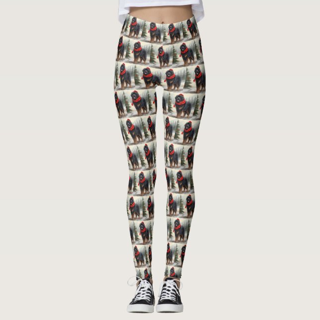 Leggings Perro tibetano castiff en Navidades de nieve (Anverso)