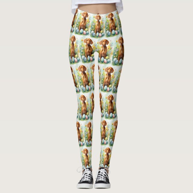 Leggings Perro Vizsla con huevos de Pascua Fiesta  (Anverso)
