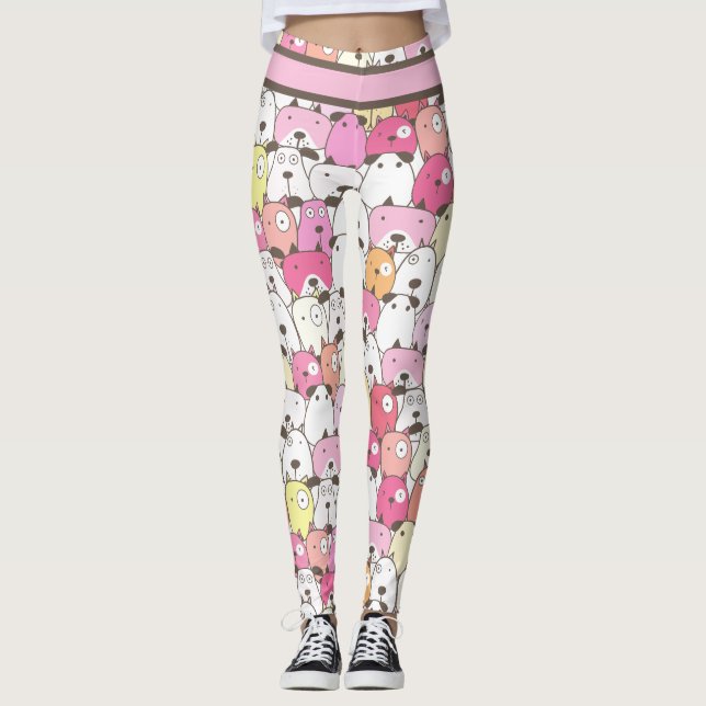 Leggings Perros amarillos, rosados, Naranjas y blancos (Anverso)