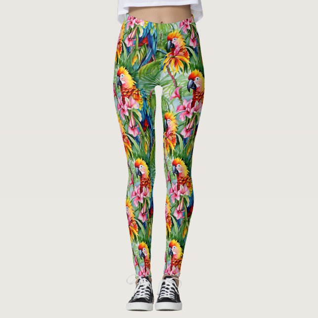Leggings Perros de colores vivos y flores tropicales (Anverso)