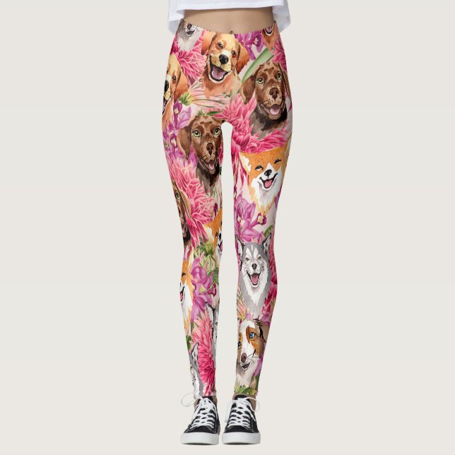 Leggings Perros y flores felices (Anverso)