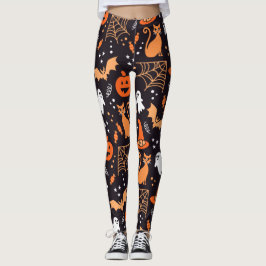 Leggings Personajes de halloween ilustrados en bg negro