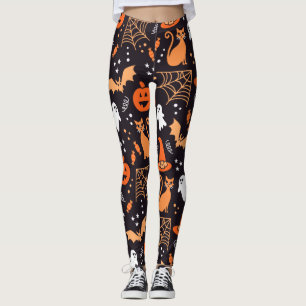 Leggings Personajes de halloween ilustrados en bg negro