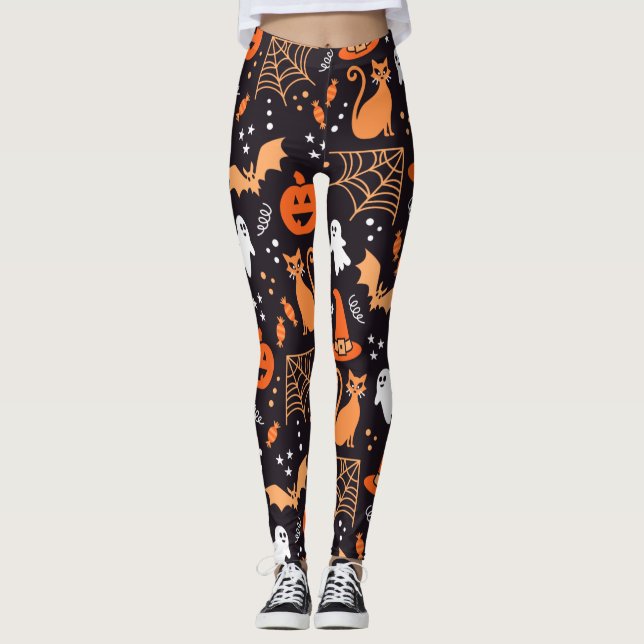 Leggings Personajes de halloween ilustrados en bg negro (Anverso)