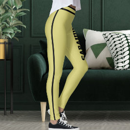 Leggings Personaliza el nombre del texto Oliva Rayas Negras
