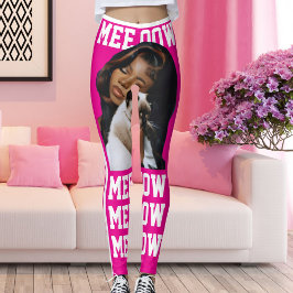 Leggings Personaliza foto en blanco rosado caliente de gato