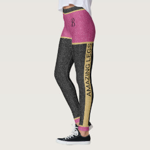 Leggings Personalizable de Purpurina negro rosado Girly Gol