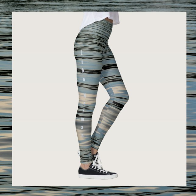 Leggings Personalizable negro beige azul del agua del lago (Subido por el creador)