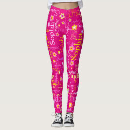 Leggings Personalizado amarillo rosa chicas de texto nombre