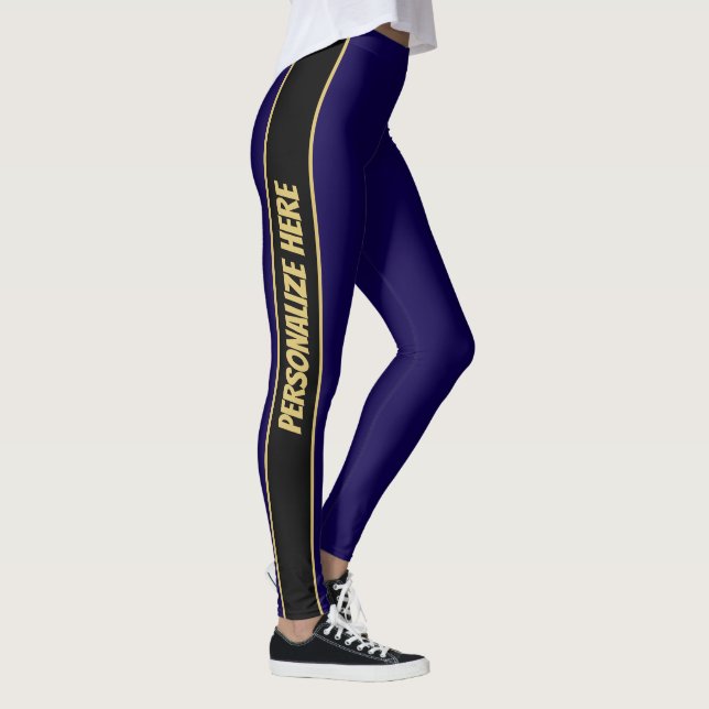 Leggings Personalizado azul y oro moderno Texto (Derecha)