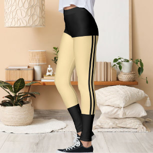 Leggings Personalizado Black Beige Stripes Cat Retro Vintag