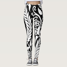 Leggings Personalizado blanco negro del estampado de flores