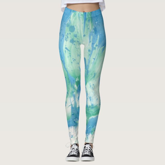 Leggings Personalizado Blue Green White Trendy Moderne Resu (Anverso)