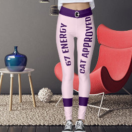 Leggings Personalizado Cumpleaños 67 Gata Mamá Rosa Morado