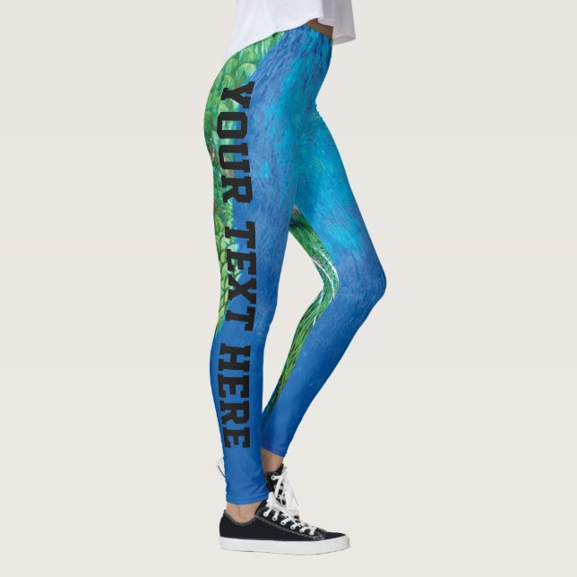 Leggings Personalizado de arte de la pluma azul verde azul  (Derecha)