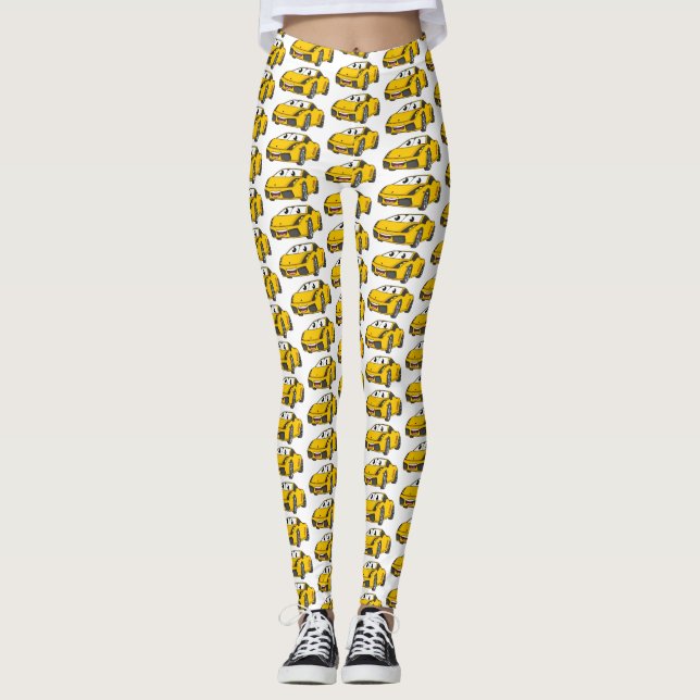 Leggings Personalizado de coche deportivo amarillo alegre (Anverso)