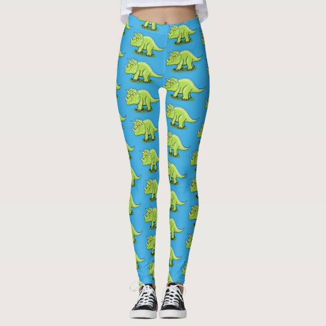 Leggings Personalizado de dinosaurios de triceratops verde  (Anverso)