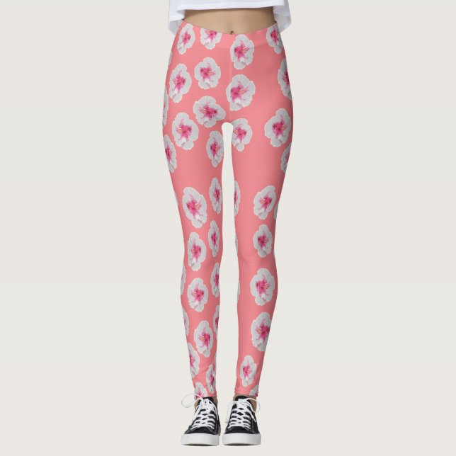 Leggings Personalizado de Flores Hibiscus Blancas (Anverso)