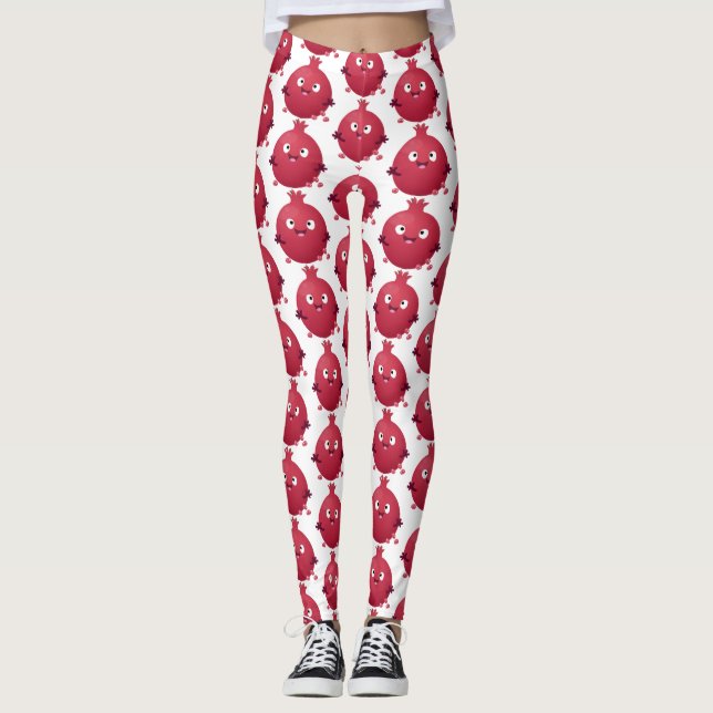 Leggings Personalizado de frutas pomegranadas alegres (Anverso)