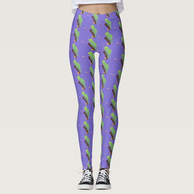 Leggings Personalizado de lagarto de camaleón verde lindo (Anverso)