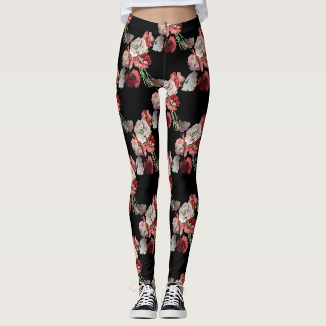 Leggings Personalizado de patrones de opio rosa y rojo (Anverso)