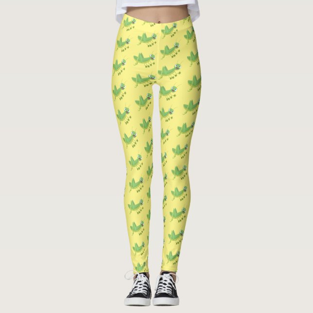 Leggings Personalizado de saltamontes alegre verde (Anverso)
