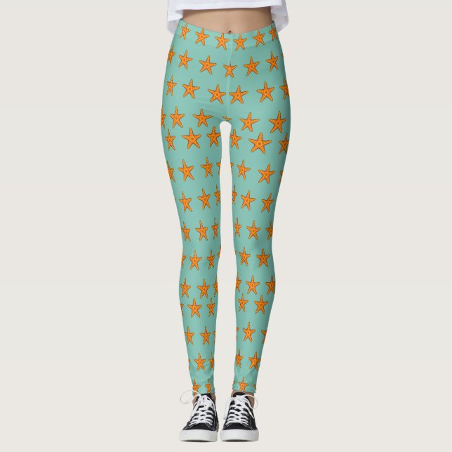 Leggings Personalizado de Starfish Naranja Cute (Anverso)