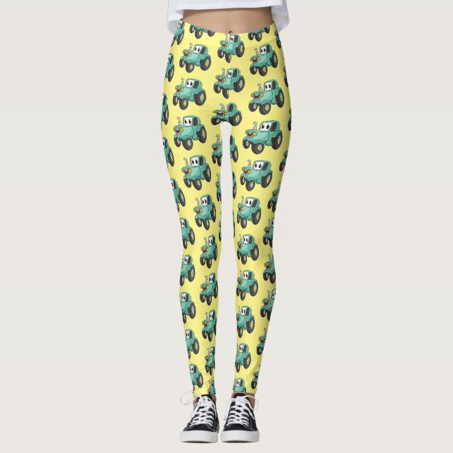 Leggings Personalizado de tractores verde feliz (Anverso)