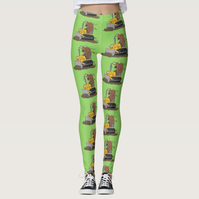 Leggings Personalizado del bulldozer cómico que conduce un  (Anverso)