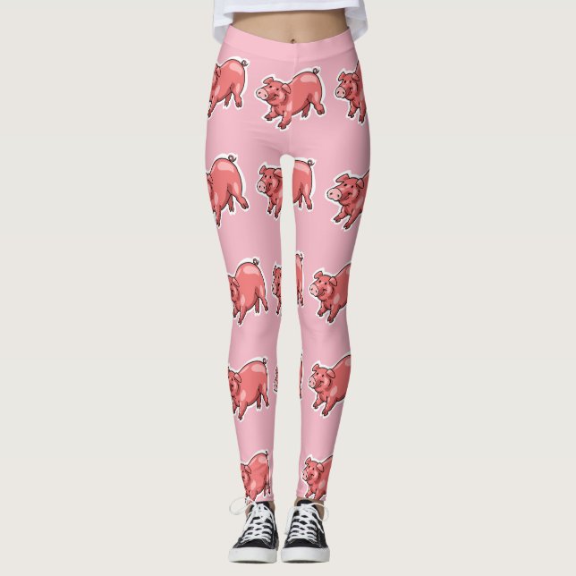 Leggings personalizado divertido de cerdo rosa (Anverso)
