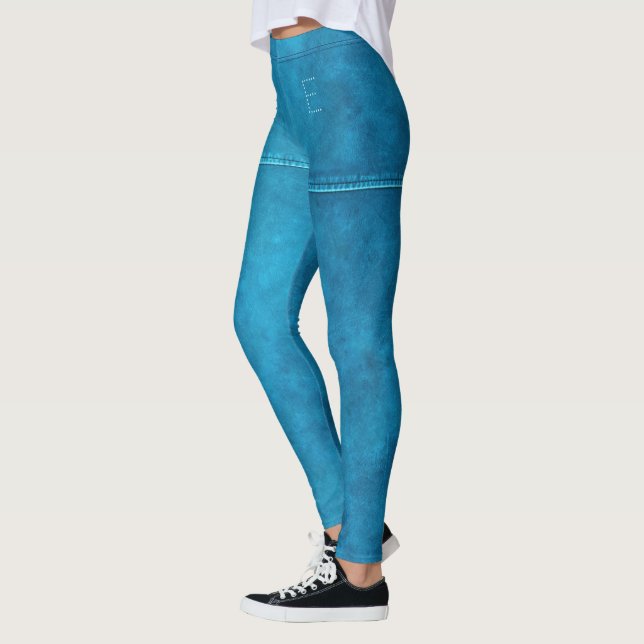 Leggings Personalizado inicial de cuero azul turquesa y Mod (Izquierda)