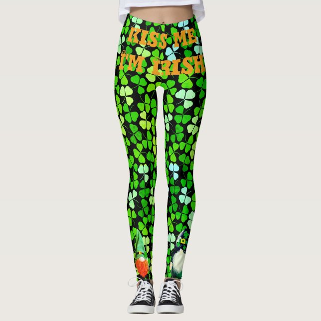 Leggings Personalizado KISS ME Im IRISH St Patrick Gnomes S (Anverso)